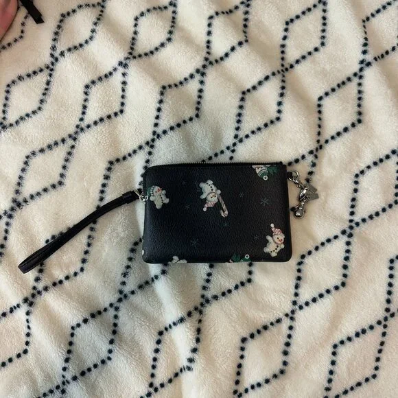 Coach Black Wristlet with Festive Snowman Design - Picture 2 of 3